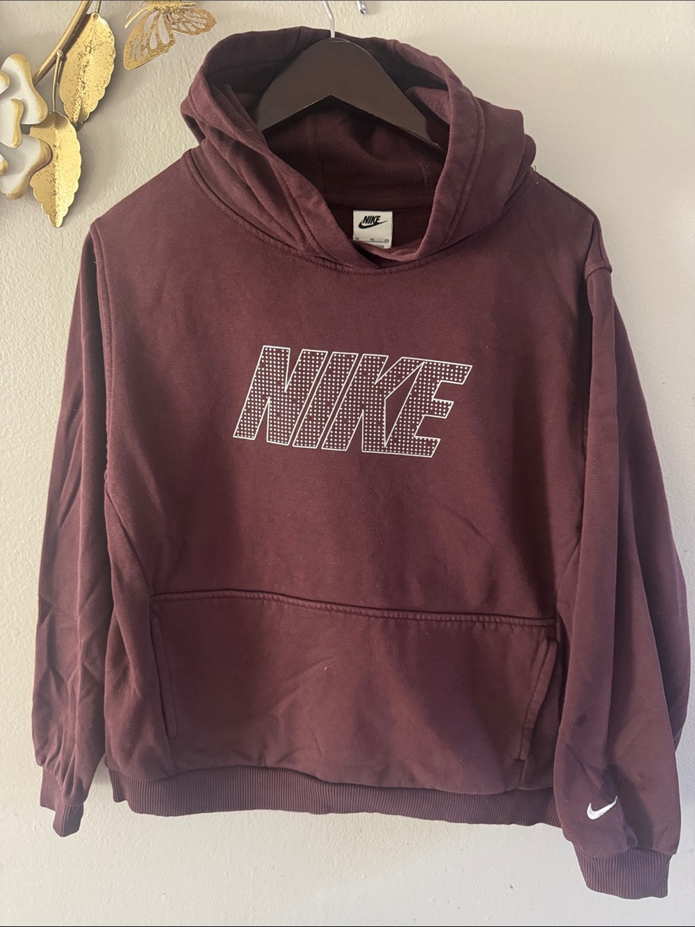 Nike Men's Maroon Crewneck Hoodie with White Logo